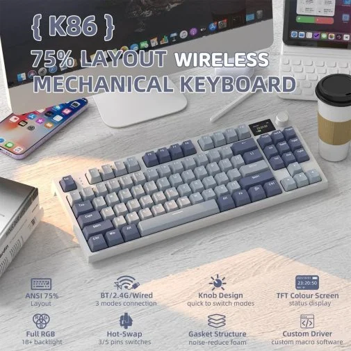 Фото: Клавіатура Attack Shark K86 Blue Whale Switch WL/BT/USB Moonlit Night (K86MN_AS) № 14 | KTC