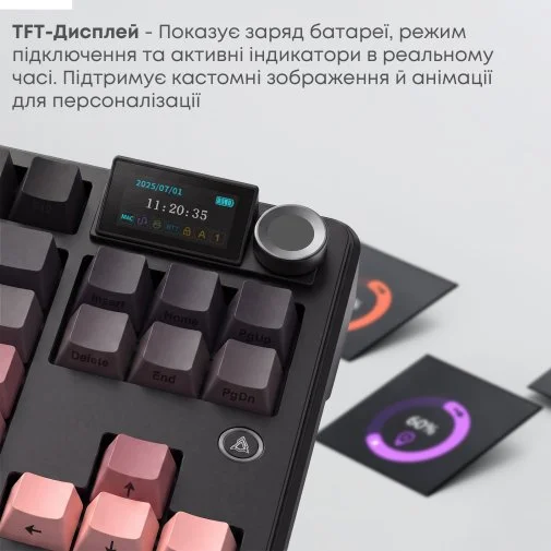Фото: Клавіатура Ajazz MK87 Pitaya Switch WL/BT/USB Black/Pink (MK87-P-S-P) № 30 | KTC